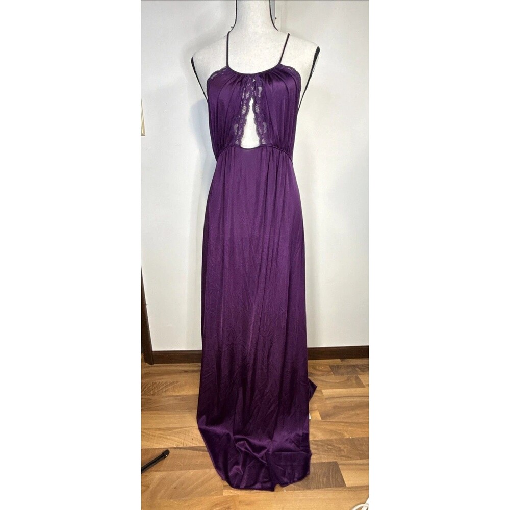 Rare Vtg Sears Purple Nylon Maxi Nightgown Dress Lace USA Union Made Small FIRE!